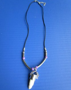 1/2 to 1-1/4 inch Alligator Tooth Necklace with tiny silver gator, violet beads and  silver tube, 20 inches - 3 pcs @ $4.25 each; 12 pcs @ $3.75 each