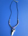 1/2 to 1-1/4 inch Alligator Tooth Necklace with tiny silver gator, violet beads and open design long silver tube, 20 inches - Packed 3 @ $4.25 each; Packed 12 @ $3.75 each