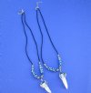3/4 - 1-1/2 inch wholesale alligator tooth necklaces with tiny gator and aqua, navy, black and white abstract design beads, 20 inches in length - Packed 3 @ $4.25 each; Packed: 12 pcs @ $3.75 each