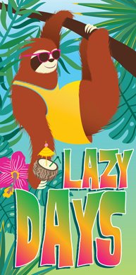 30" x 60" Fiber reactive Lazy Days beach towels wholesale  - Pack of 6 @ $6.20 each; Case of 12 @ $5.65 each