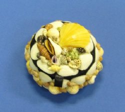 3-3/4 inch Round Shell Box Wholesale covered in mixed natural shells - 3 pcs @ $3.45 each; 18 pc @ $3.05 each  