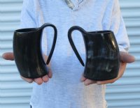 Wholesale Polished buffalo horn mug measuring 5" tall.  You are buying a buffalo horn mug similar to the ones pictured - Packed: 2 pcs @ $15.00 ea; Pack of 15 pcs @ $13.50 each   