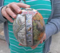 Decoupage Ostrich Egg with African Big 5 Animals and Map - 6 inches tall - $45
