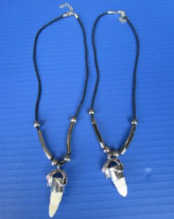 1/2 to 1-1/4 inches wholesale alligator tooth necklaces with silver tube, silver beads and silver tiny gator - 3 pcs @ $4.25 each; 12 pcs @ $3.75
