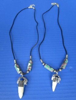 1/2 to 1-1/2 inches Alligator Tooth Necklaces with Camouflage Beads and tiny silver gator - 3 pcs @ $4.25 each; 12 pcs @ $3.75