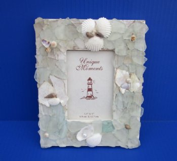 6-1/2 by 8 inches Wholesale Sea Glass with Seashells Picture Frames -  3 pcs @ $7.00 each; 15 pcs @ $6.25 each
