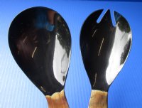 Wholesale Polished Buffalo Horn Soup Spoon and Spork Set with Brown handle 11 inches - $20.00/set; 4 sets @ $17.50/set