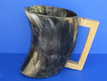 Wholesale Polished Buffalo Horn Beer Pitcher with Square wood handle 7-1/2 to 8-1/4 inches tall - $34.00 each; 4 pcs @ $30.00 each