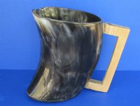 Wholesale large Polished Buffalo Horn Beer Pitcher with Square wood handle 7-1/2 to 8-1/4 inches tall - $34.00 each; Packed: 4 pcs @ $30.00 each