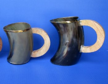 Wholesale Polished Buffalo Horn Beer Pitcher with Brass Trim and a Rounded Wooden handle 5-1/2 to 6-3/4 inches tall - $26.00 each; 6 pcs @ $23.00 each