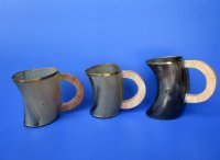 Wholesale Polished Buffalo Horn Beer Pitcher with Brass Trim and a Rounded Wooden handle 5-1/2 to 6-3/4 inches tall - $26.00 each; 6 pcs @ $23.00 each