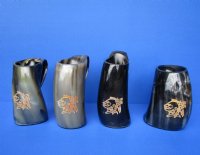 Wholesale Buffalo Horn Mug with an Engraved Native American Chief - 6 inch to 6-1/2 inch - $27.00 each; 8 pcs @ $24.00 each