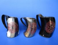 Wholesale Buffalo Horn Mug with an Carved Red Emblem - 6 inch to 6-1/2 inch - <font color=red>*Closeout Sale* </font> $14.00 each; 8 pcs @ $12.00 each