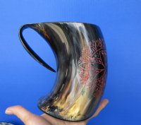 Wholesale Buffalo Horn Mug with an Carved Red Emblem - 6 inch to 6-1/2 inch - $27.00 each; 8 pcs @ $24.00 each
