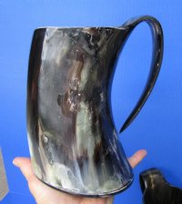 Wholesale Buffalo Horn Mug with an Carved Red Emblem - 6 inch to 6-1/2 inch - $27.00 each; 8 pcs @ $24.00 each