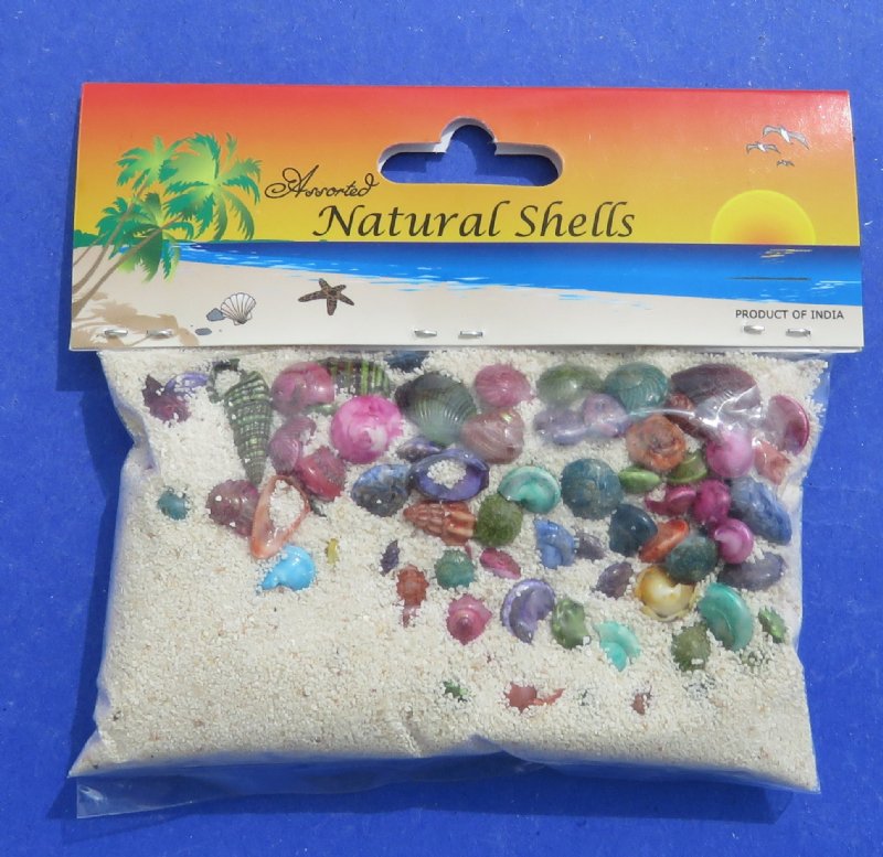 Souvenir bag of sand with tiny dyed shells Seashell Novelty