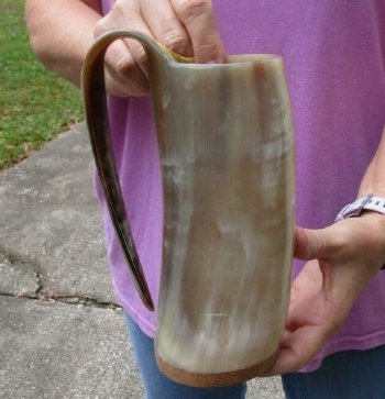 Polished 8" Ox Horn Mug, Cow Horn Mug with wood base/bottom. Available for $36