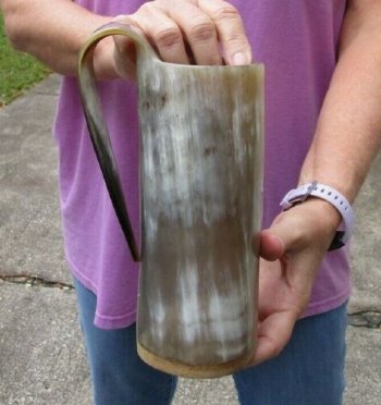 Polished 8" Buffalo Horn Mug, Cow Horn Mug with wood base/bottom. Buy this Beautiful mug for $36
