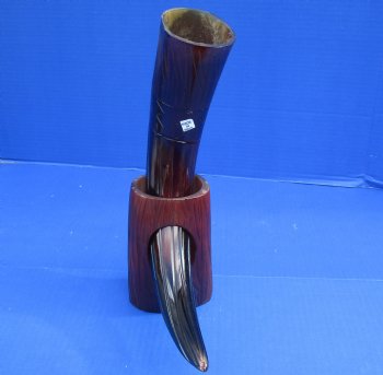 Wholesale Cattle/Cow Drinking horns with a Carved Rustic Design and horn stand 14 to 16 inch - 2 pcs @ $17.75 each; 8 pcs @ $15.95 each 