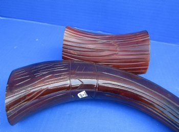 Wholesale Cattle/Cow Drinking horns with a Carved Rustic Design and horn stand 14 to 16 inch - 2 pcs @ $17.75 each; 8 pcs @ $15.95 each 