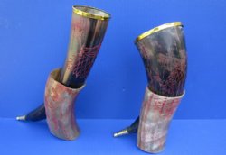 Wholesale Polished Cattle and Buffalo Viking Drinking horns with Engraved Red colored Wolf Design 12-1/2 inch to 15 inch - 2 pcs @ $24.00 each; 6 pcs @ $21.00 each