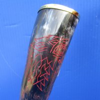 Wholesale Polished Cattle/Cow Viking Drinking horns with Engraved Red colored Wolf Design 12-1/2 inch to 15 inch - 2 pcs @ $24.00 each; 6 pcs @ $21.00 each