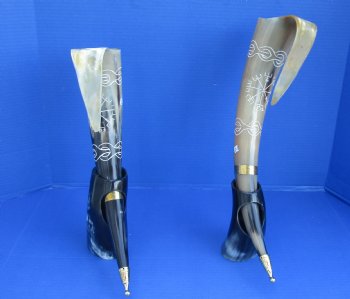 Polished Cow Horn Carved Design w/handle and horn stand (1 pc)
