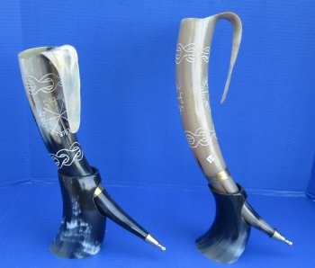 Polished Cow Horn Carved Design w/handle and horn stand (1 pc)
