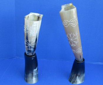 Polished Cow Horn Carved Design w/handle and horn stand (1 pc)