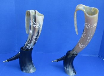 Polished Cow Horn Carved Design w/handle and horn stand (1 pc)