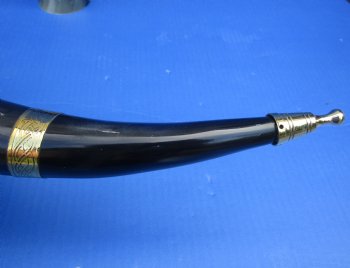 Polished Cow Horn Carved Design w/handle and horn stand (1 pc)