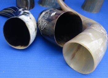 Decorative Carved Cattle/Cow horn and horn stand with Bird Design 12 to 13 inch (2 pc, 8 pc)