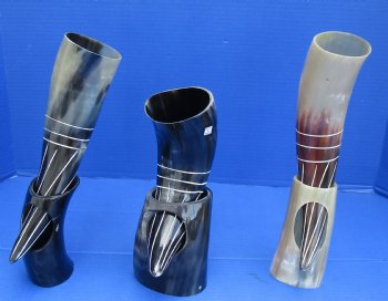 Decorative Cattle/Cow horn with horn stand Carved Design Drinking horns 13 to 14 inch (2 pc, 8 pc)