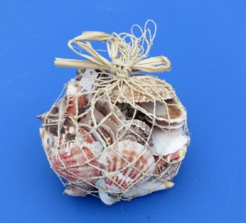 500 grams Wholesale Open Weave Rope Shell Gift Bag filled with Mixed Natural Shells - 6 @ $1.50 each
