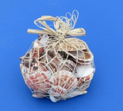 500 Gram Wholesale Open Weave Rope Shell Gift Bag filled with mixed natural shells - 36 @ $1.35 each 