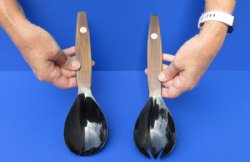 2 pc lot of Polished Buffalo Horn, Ox Horn Soup Spoon and Spork Set -11 inches. For Sale for $24.00