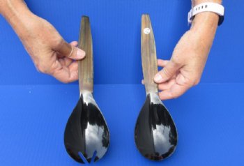 2 pc lot of Polished Buffalo Horn, Cow Horn Soup Spoon and Spork set with brown handle for sale 11 inches for sale $24.00