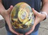 Decoupage Ostrich Egg with wood bangle stand - 3D Lion family and African map design - 6 inches tall. You are buying the Decoupage ostrich egg in the photo for $45