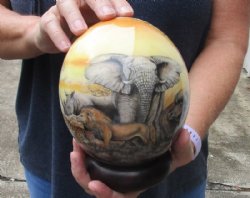 Decoupage Ostrich Egg with wood bangle stand - African big 5 and African map design - 6 inches tall - $45