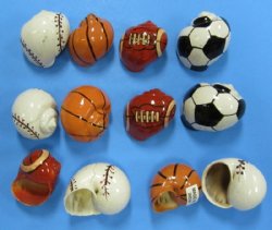 Painted Hermit Crab Shells in Sports Ball Designs 1-1/4" to 2" 50 pcs @ $.50 each; 200 pcs @ $.45 each
