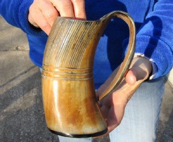 Ox horn mug, Cow horn mug carved with full rustic look measuring 6-1/2 inch tall for $29