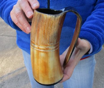 Buffalo horn mug, Ox horn mug carved with full rustic look measuring 6-1/2 inch tall for $29