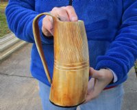 Buffalo horn mug, Cow horn mug carved with full rustic look measuring 8 inch tall for $36