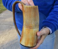 Ox horn mug, Cow horn mug carved with full rustic look measuring 8 inch tall for $36
