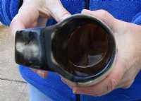 Polished buffalo horn mug with wood base/bottom measuring approximately 7 inches tall. You are buying the horn mug pictured for $30