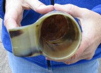 Polished Cow horn mug, Buffalo horn mug with wood base/bottom 6-1/2 inches tall for $26