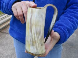 Polished Cow horn mug, Buffalo horn mug with wood base/bottom 6-1/2 inches tall for $26