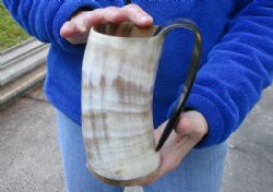 Polished Ox horn mug, Buffalo horn mug with wood base/bottom 6-1/2 inches tall for $26