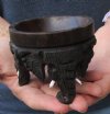 Carved wooden elephant ostrich egg stand with 3 carved elephants measuring 3 inches tall - you are buying the one pictured for $19