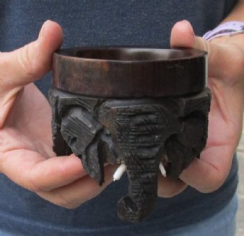 Carved wooden elephant ostrich egg stand with 3 carved elephants measuring 3-3/4 inches tall - $14